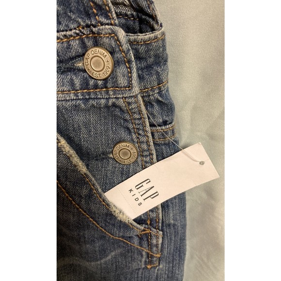 NWT GAP Girls Kids Bib Denim Jean Distressed Overall Shorts Cuffed XL Regular - Picture 8 of 9